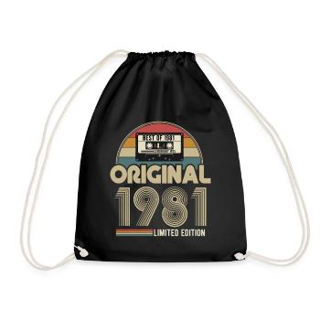 1981 Original Vintage Geburtstag Geschenk - Turnbeutel - Schwarz - Vorne