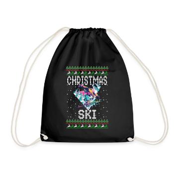 Funny Christmas Ski Lover Xmas Ugly Sweater Skiing - Drawstring Bag - black - Front