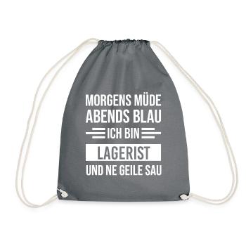 Morgens Müde Abends Blau Lagerist - Turnbeutel - Grau - Vorne