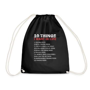 I love Fishing 10 things I love about fishing - Drawstring Bag - black - Front