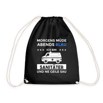 Morgens Müde Abends Blau Sanitäter - Turnbeutel - Schwarz - Vorne