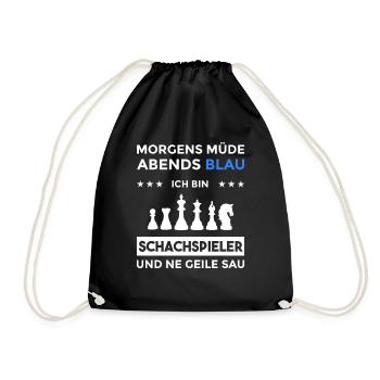 Morgens Müde Abends Blau Schachspieler - Turnbeutel - Schwarz - Vorne