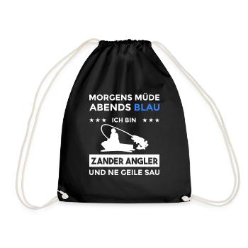 Morgens Müde Abends Blau Zander Angler - Turnbeutel - Schwarz - Vorne