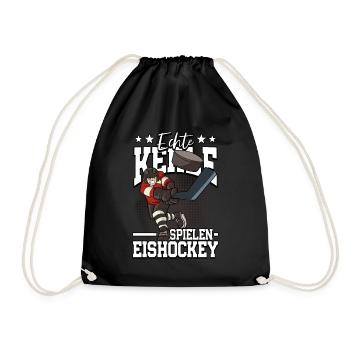 Echte Kerle spielen Eishockey - Turnbeutel - Schwarz - Vorne