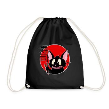 Katze, Japan, Sushi, Manga, Sketchlu, T-shirt - Turnbeutel - Schwarz - Vorne