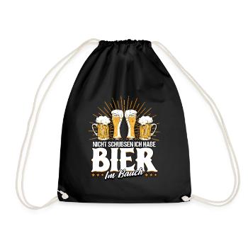 Nicht schubsen ich habe Bier im Bauch Bier - Turnbeutel - Schwarz - Vorne