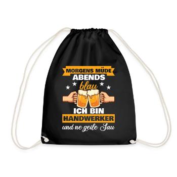 Morgens Müde Abends Blau Handwerker - Turnbeutel - Schwarz - Vorne