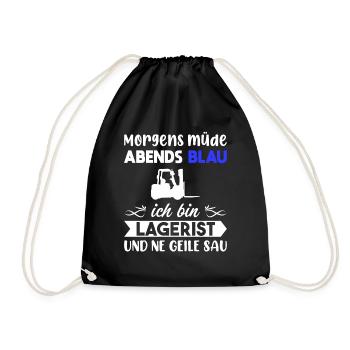 Morgens Müde Abends Blau Lagerist - Turnbeutel - Schwarz - Vorne