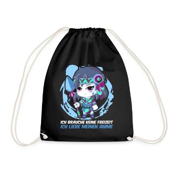 Ich brauche keine Freizeit Ich liebe meinen Anime - Turnbeutel - Schwarz - Vorne