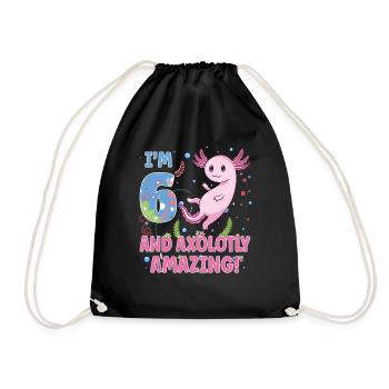 I'm 6 Sweet Axolotl 6th Birthday Gift - Drawstring Bag - black - Front
