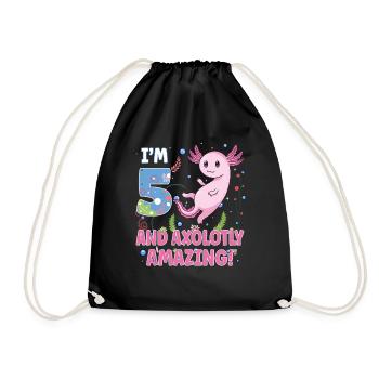 I'm 5 Sweet Axolotl 5th Birthday Gift - Drawstring Bag - black - Front