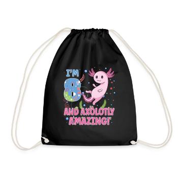 I'm 8 Sweet Axolotl 8th Birthday Gift - Drawstring Bag - black - Front