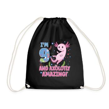 I'm 9 Sweet Axolotl 9th Birthday Gift - Drawstring Bag - black - Front