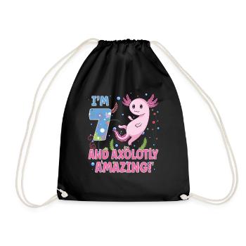 Sweet Axolotl 7th Birthday Gift - Drawstring Bag - black - Front