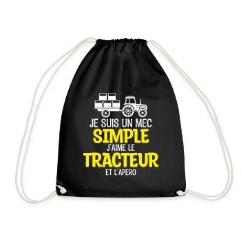 Un mec simple, tracteur et apéro - Sac de sport léger - noir - Devant