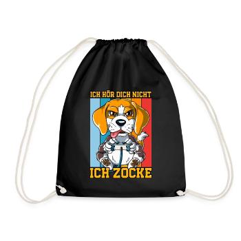 Zocken Gaming Ich Höre Dich Nicht Ich Zocke - Turnbeutel - Schwarz - Vorne