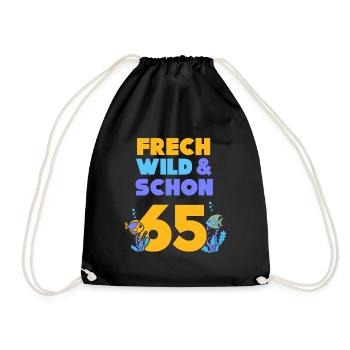 Geschenk 65 Jahre Geburtstag Fisch - Turnbeutel - Schwarz - Vorne