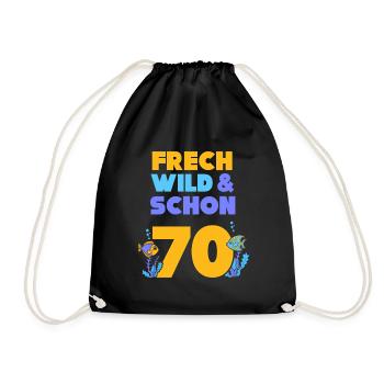 Geschenk 70 Jahre Geburtstag Fisch - Turnbeutel - Schwarz - Vorne