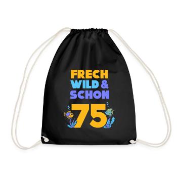 Geschenk 75 Jahre Geburtstag Fisch - Turnbeutel - Schwarz - Vorne