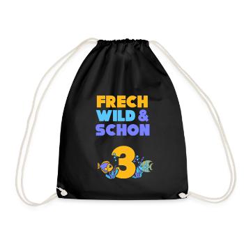 3 Jahre Geburtstag Junge Mädchen Fisch - Turnbeutel - Schwarz - Vorne