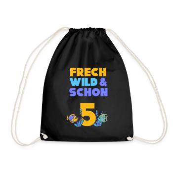 5 Jahre Geburtstag Junge Mädchen Fisch - Turnbeutel - Schwarz - Vorne