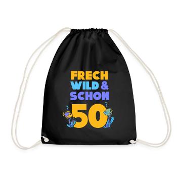 Geschenk 50 Jahre Geburtstag Fisch - Turnbeutel - Schwarz - Vorne