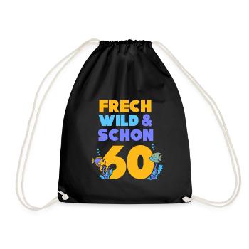 Geschenk 60 Jahre Geburtstag Fisch - Turnbeutel - Schwarz - Vorne