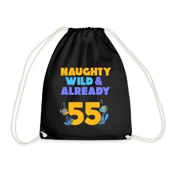 Geschenk 55 Jahre Geburtstag Fisch - Turnbeutel - Schwarz - Vorne