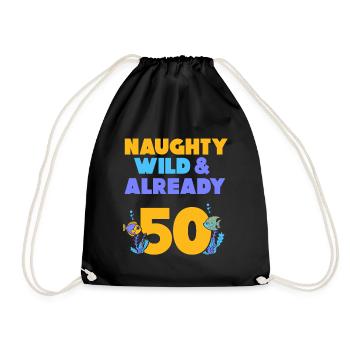 Geschenk 50 Jahre Geburtstag Fisch - Turnbeutel - Schwarz - Vorne