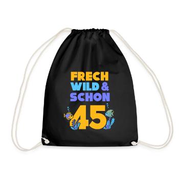 Geschenk 45 Jahre Geburtstag Fisch - Turnbeutel - Schwarz - Vorne