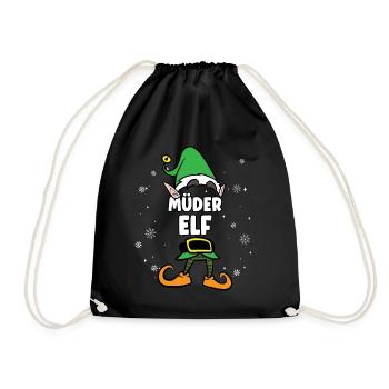 Müder Elf Partnerlook Weihnachten - Turnbeutel - Schwarz - Vorne