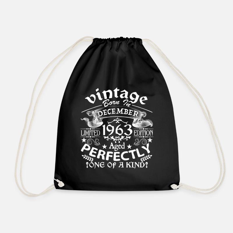 December 1963 | birthday 1963 Vintage December - Drawstring Bag - black