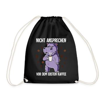 Nicht Ansprechen Vor Dem Ersten Kaffee Nilpferd - Turnbeutel - Schwarz - Vorne