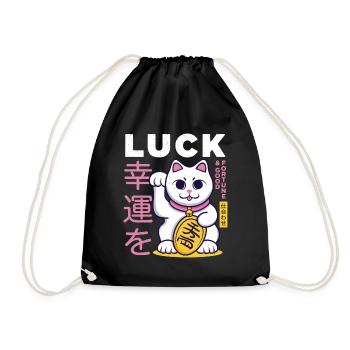 Lucky Cat Good Luck - Drawstring Bag - black - Front