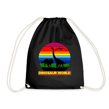 Dinosaur World, Rainbow Colors, Shadow Figure - Drawstring Bag - black - Front
