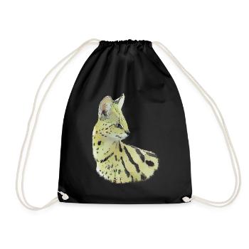 Serval Drawing - Cat Big Cat in Africa - Drawstring Bag - black - Front