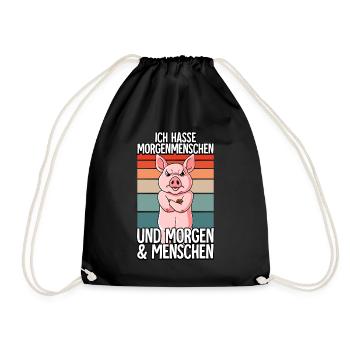 Ich Hasse Morgenmenschen Schwein - Turnbeutel - Schwarz - Vorne