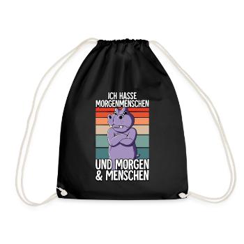 Ich Hasse Morgenmenschen Nilpferd - Turnbeutel - Schwarz - Vorne