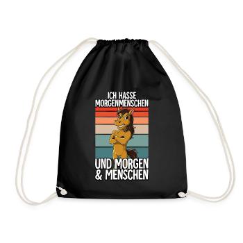 Ich Hasse Morgenmenschen Pferd - Turnbeutel - Schwarz - Vorne