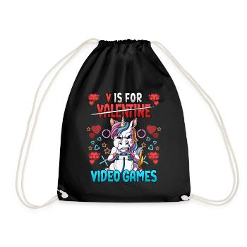 V Is For Video Games Valentinstag Gamer - Turnbeutel - Schwarz - Vorne