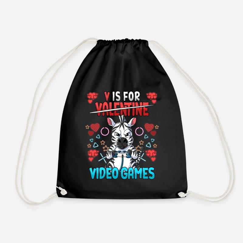 V Is For Video Games Valentinstag Gamer - Turnbeutel - Schwarz