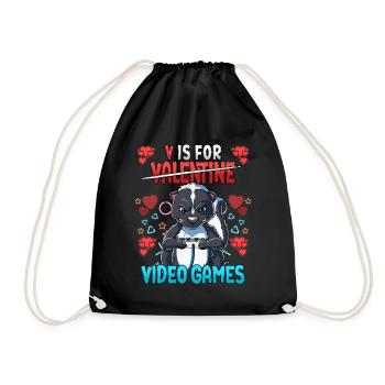 V Is For Video Games Valentinstag Gamer - Turnbeutel - Schwarz - Vorne
