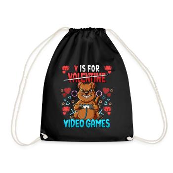 V Is For Video Games Valentinstag Gamer - Turnbeutel - Schwarz - Vorne