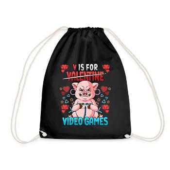 V Is For Video Games Valentine's Day Gamer - Drawstring Bag - black - Front