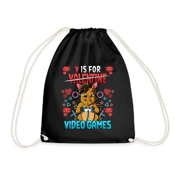 V Is For Video Games Valentinstag Gamer - Turnbeutel - Schwarz - Vorne