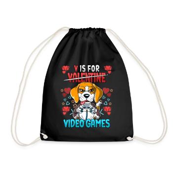 V Is For Video Games Valentine's Day Gamer - Drawstring Bag - black - Front