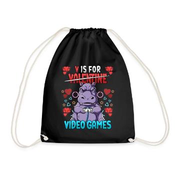 V Is For Video Games Valentinstag Gamer - Turnbeutel - Schwarz - Vorne