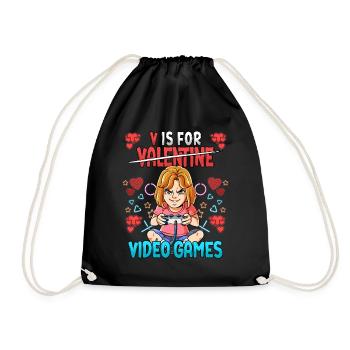 V Is For Video Games Valentinstag Gamer - Turnbeutel - Schwarz - Vorne