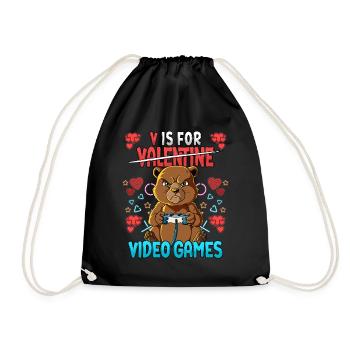 V Is For Video Games Valentinstag Gamer - Turnbeutel - Schwarz - Vorne