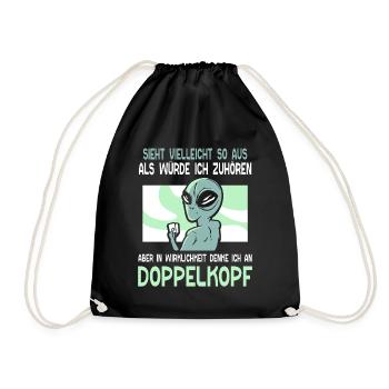 in Wirklichkeit denke ich an Doppelkopf - Turnbeutel - Schwarz - Vorne